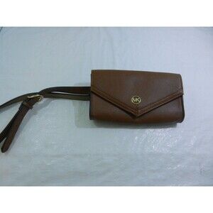 Michael Kors Belt Bag Purse Beige Brown Logo Accent Gold Hardware Pouch